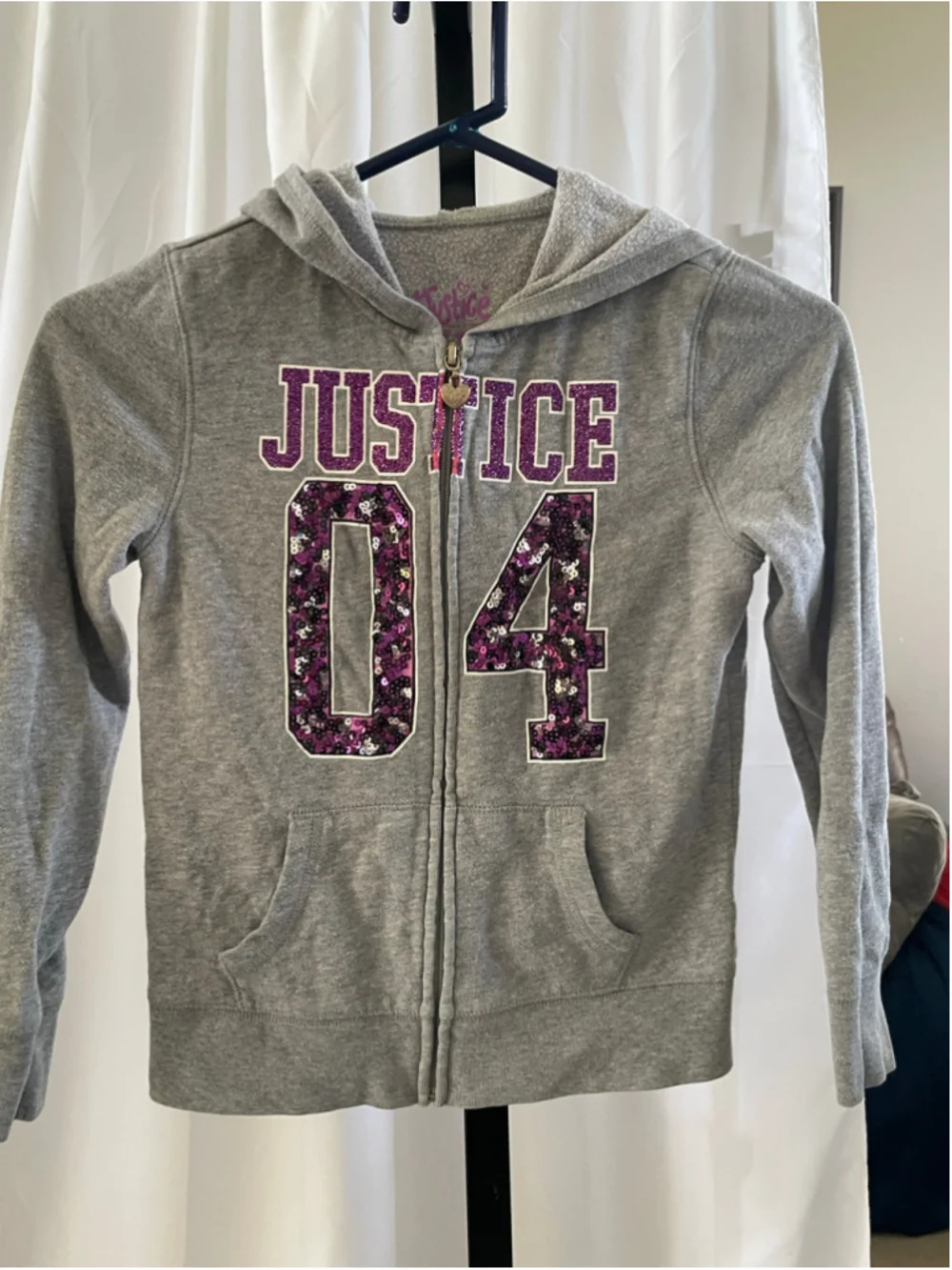 Girls Justice Zip-Up Hoodie Size 7 Grey and Purple